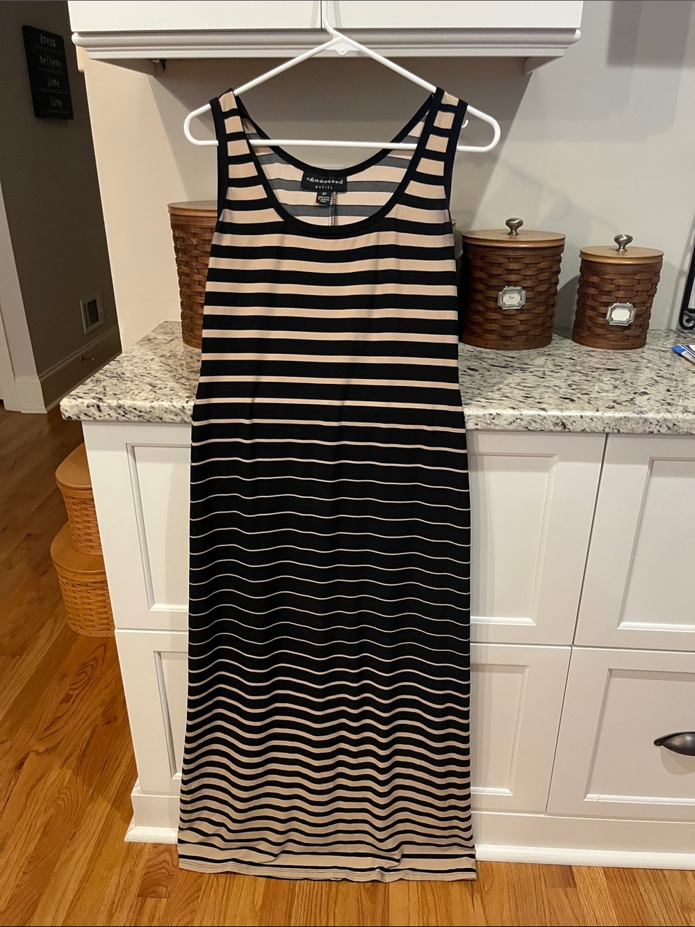 connected apparel Black and Beige Striped Tank Maxi Dress